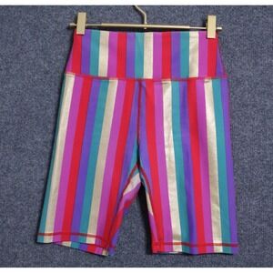 Spiritual Gangster‎ Shorts Women Multi Stripe 8.5" Biker Compression Retro EUC
